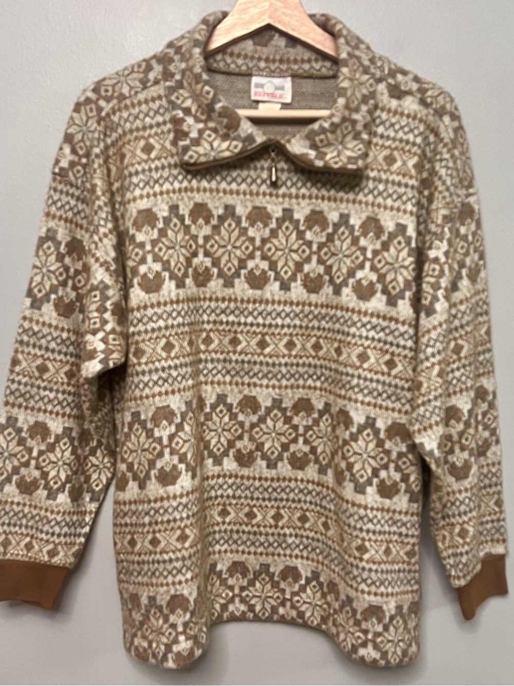 VTG 90s Denim Republic Fair Isle Granola Girl Quarter Zip Knit Sweater Medium